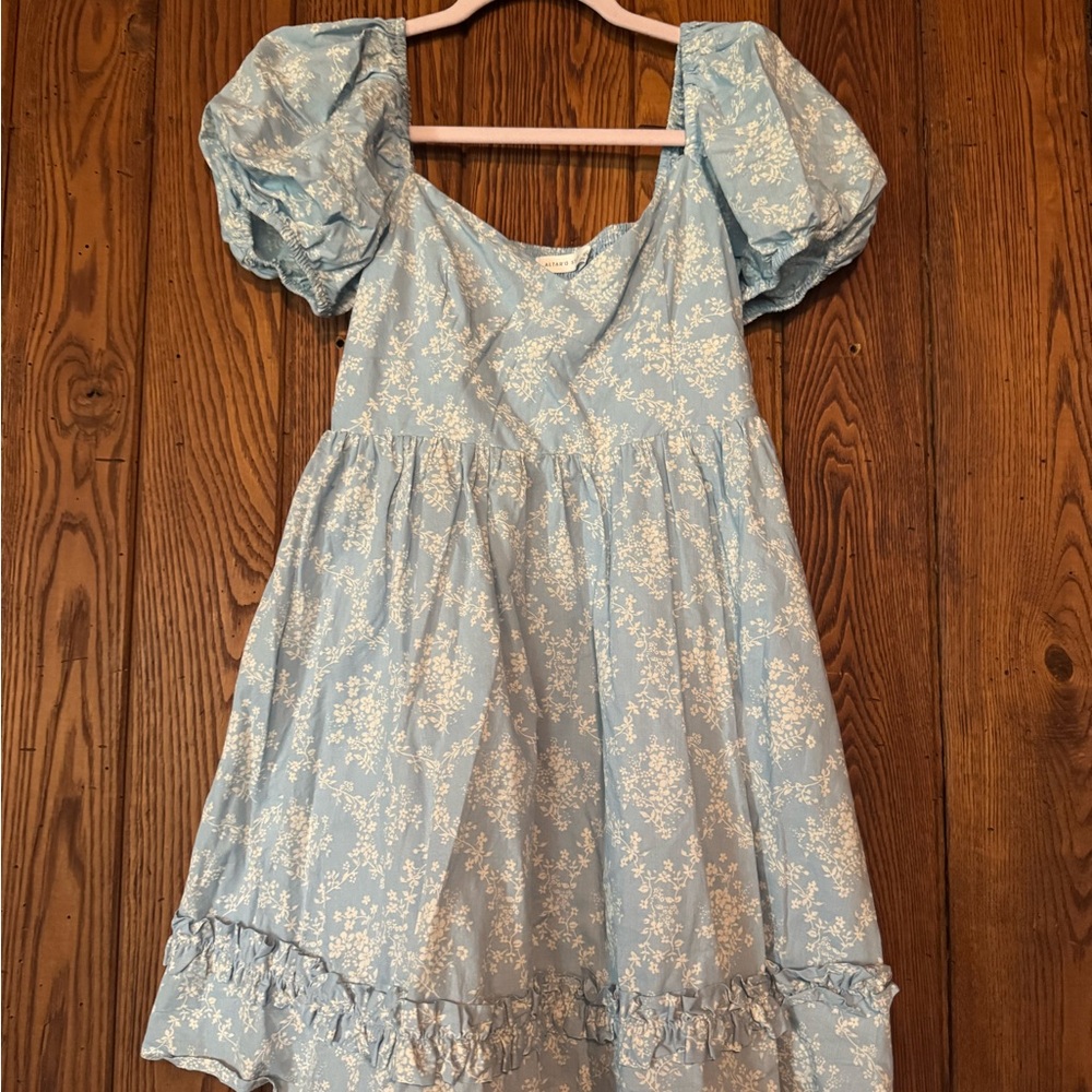Altar'd State Light Blue Floral Puff-Sleeve Dress